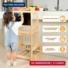 Toddler Step Stool, Kitchen Tower for Toddlers, Adjustable Height Children’s Woo
