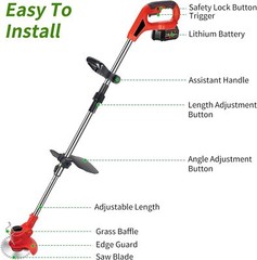 Electric Cordless Grass String Trimmer Lawn Edger Weed Wacker Cutter + 2 Battery