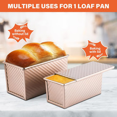 2 Pack Pullman Loaf Pan with Lid, 1 Lb/0.5 Lb Dough Capacity for Homemade Bread,