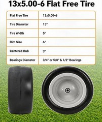 Multiple Sizes 2 Pack Lawn Mower Tire and Wheel Flat Free or Pneumatic Tire