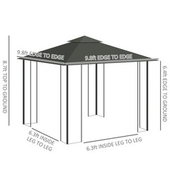 10′ x 10′ Outdoor Patio Gazebo Canopy Roof Steel Frame w/ Mesh Sidewalls, Grey