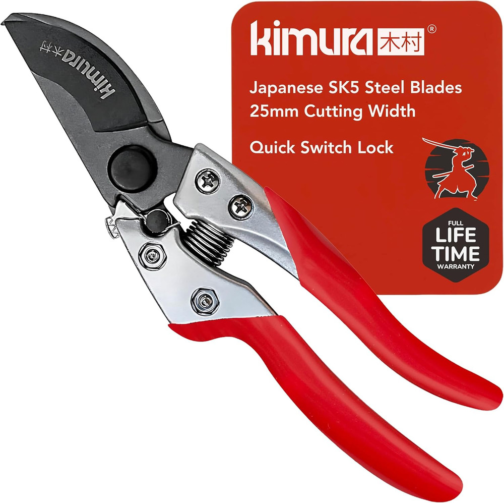 ® 8″ Pro Bypass Pruning Shears, Heavy Duty Japanese SK5 Steel Blades, 1 Inch Cut