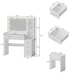 Large Vanity Desk with LED Lighted Mirror & Power Outlet, Makeup Vanity Table
