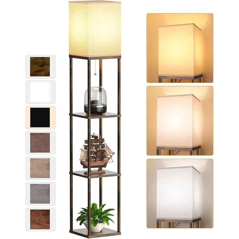 Open Top LED Floor Lamp W/ 3 Color Temperatures & Storage Shelves 63 Inch New