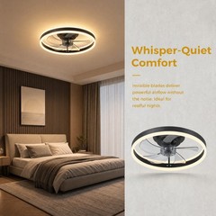 20″ Modern LED Ceiling Fan Lights Flush Mount Light kit With APP Remote Control