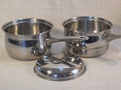 Vintage Belgium 2 QT Double Boiler Pans Lid Stainless Steel MANOR HOUSE