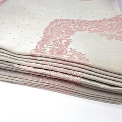 Vtg Reversible Gray Pink Damask Banquet Set 9.5 Ft Tablecloth & 11 Napkins