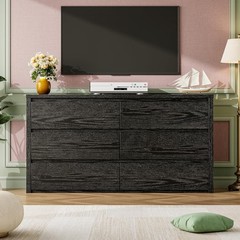 ✅GarveeHome 6 Drawer Dresser for Bedroom, Wide Wood Chest of Drawers Handle Free