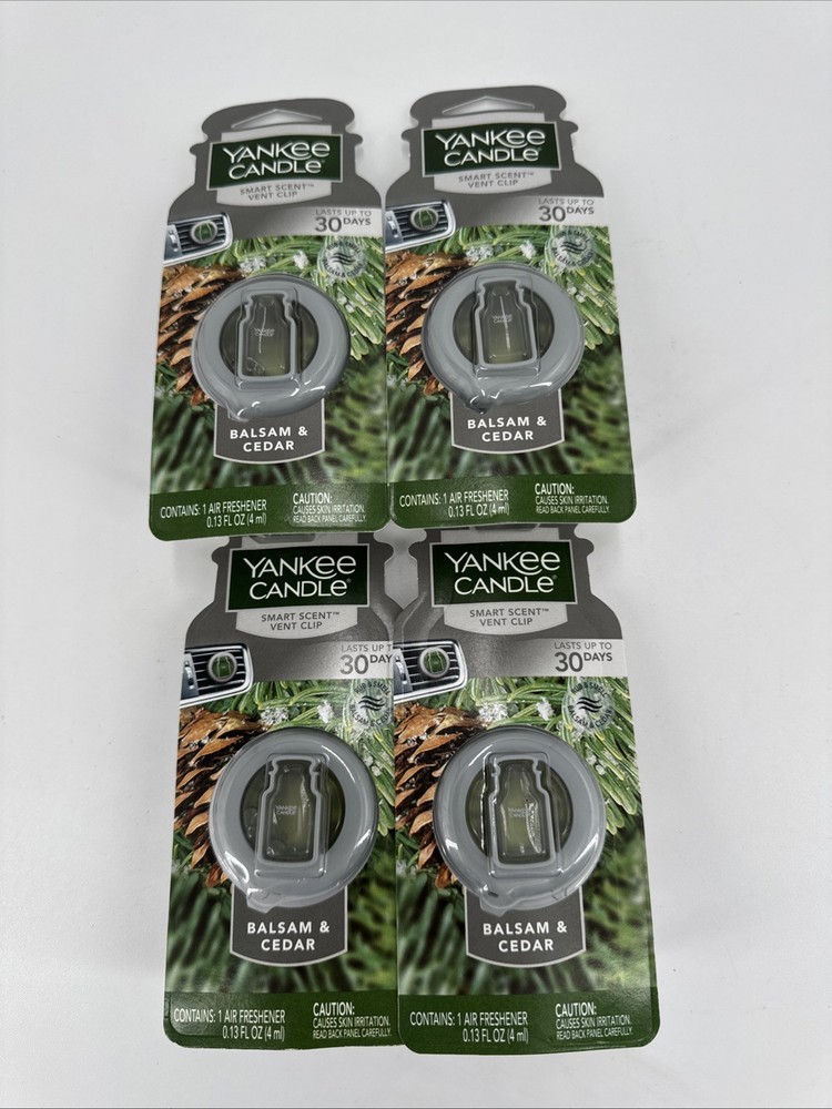 Yankee Candle Smart Car Vent Clip Air Freshener 30 days, Balsam & Cedar, 4 Pack