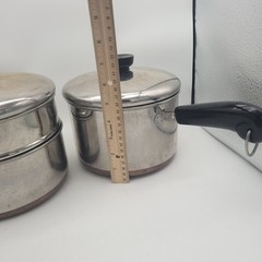 Revere Ware Copper Bottom 2qt & 3qt Double Boiler Steamer Pot Set, Lids Vtg 5 Pc
