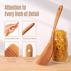 5Pcs Wooden Spoons Cooking Natural Non-Stick Cooking Utensils for Home & Kitchen