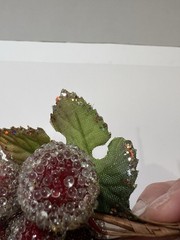 Vintage Sugared Beaded Red Faux Grapes 3 Bundles 7” MCM Glitter Green Leaves