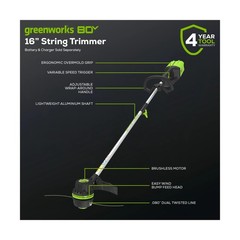 Greenworks 80V 16″ Brushless Cordless String Trimmer – Battery & Charger N