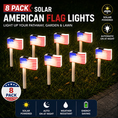 8-PCS American Flag Solar Powered Light | LED Flagpole Lights W/Flag 4th Of July