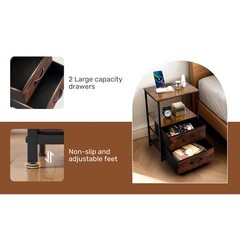 Nightstand Bedside Table W/ 2 Drawers Charging Station Shelf Bedroom Side Table