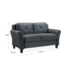 Harvard 58 In. Dark Gray Microfiber 2-Seat Loveseat with round Arms