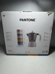 Pantone Italian Moka Pot Espresso Coffee Maker 6 Stackable Mugs Rack Set Purple