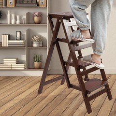 Wood Folding 4 Step Stool Ladder Adults Wood grain color Step Ladder 220lbs Load