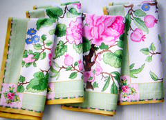 WILLIAMS SONOMA CANTON ROSE NAPKINS SET OF FOUR COTTON TWILL 20″ SQ NEW WITH TAG