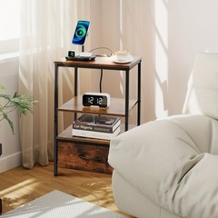 Nightstand Bedside Table W/ 2 Drawers Charging Station Shelf Bedroom Side Table