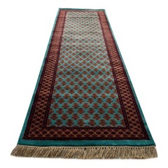 2.5×8 feet Runner Rug Hand Knotted Wool Traditional Lichi, Turquoise