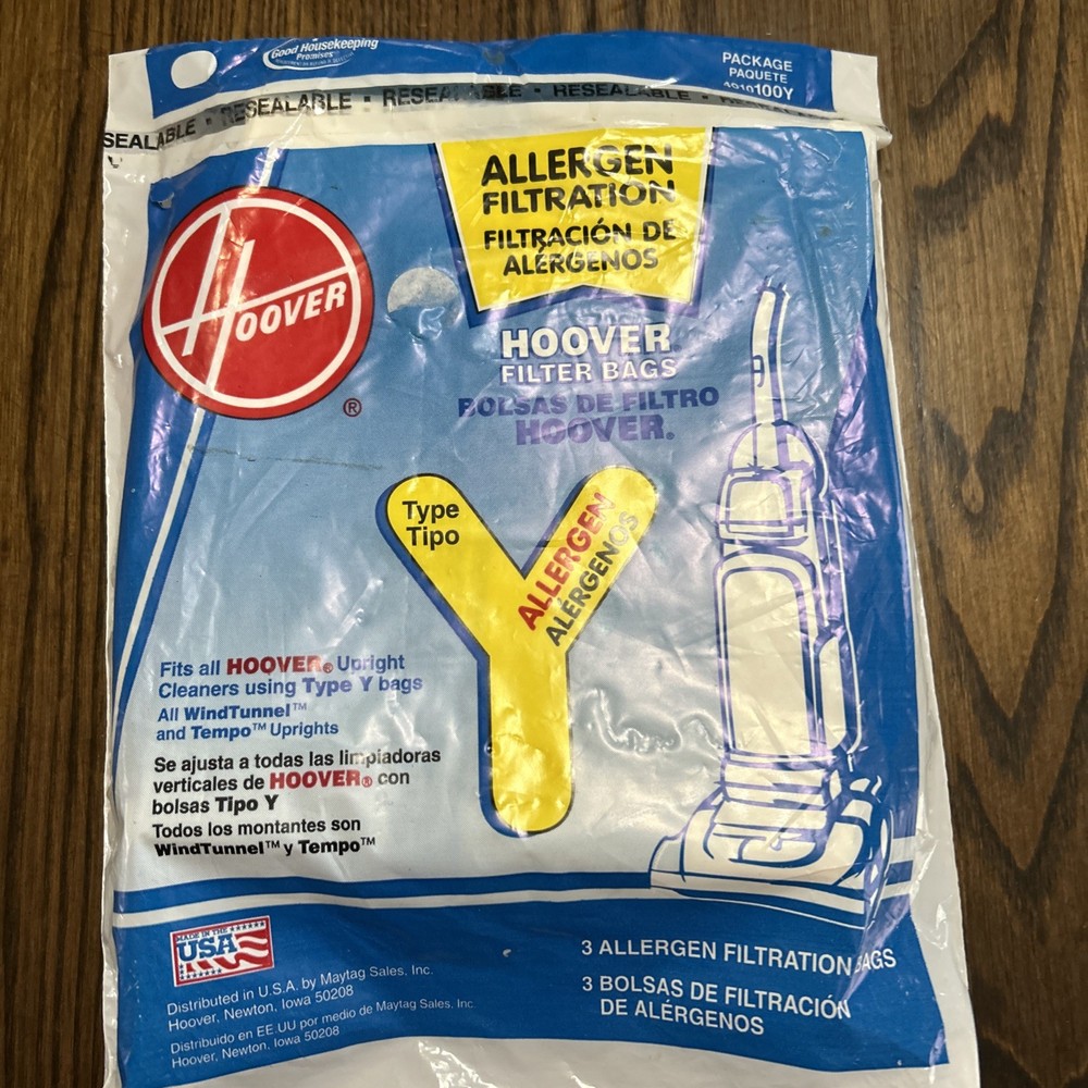 Hoover Type Y Allergen Filtration Vacuum Bags 3 Pack Genuine OEM WindTunnel Temp