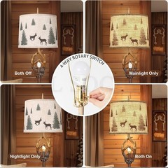 Rustic Farmhouse Antlers Floor Lamp Nightlight Brown Finish Round Shade