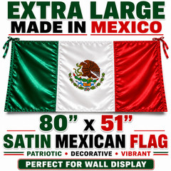 Large Mexico Satin Flag 80×51 Patriotic Mexican Banner Made In Mexico