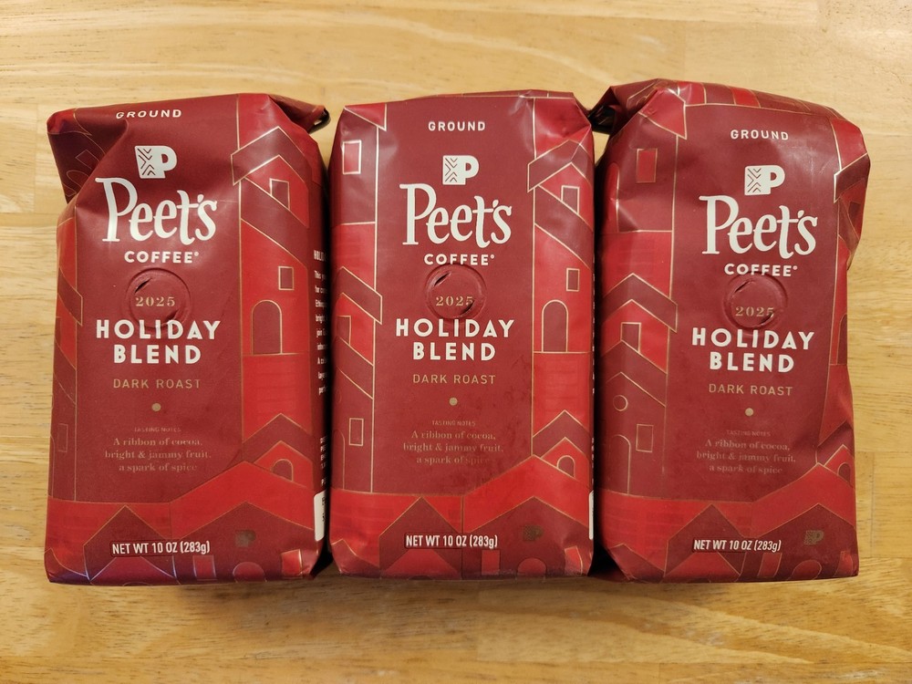 Peet’s Holiday Blend Dark Roast Ground Coffee 10 Oz Lot Of 3 Bags Exp 5/30/26
