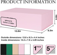 Pink Gift Box with Magnetic Lids 13.8X8.3X4.4 In, Large Present Box for Bridesma