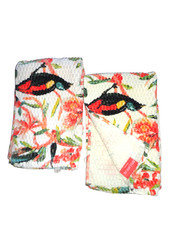 OPALHOUSE JUNGALOW FLORAL BIRDS TEAL GREEN YELLOW WHITE (2) hand TOWELs 15×25