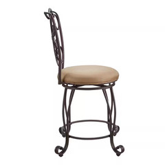 Hansel 24.25 In. Bronze Metal Swivel High Back Counter Stool with Fabric Seat