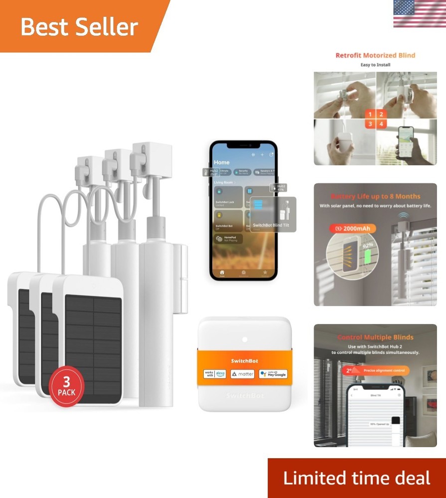 Smart Motorized Blinds Kit with Hub Mini Matter – Solar Powered & WiFi Control