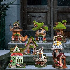 ASAWASA Resin Fairy House Statues with 7.68 x 4.72x 8.86 in, Double