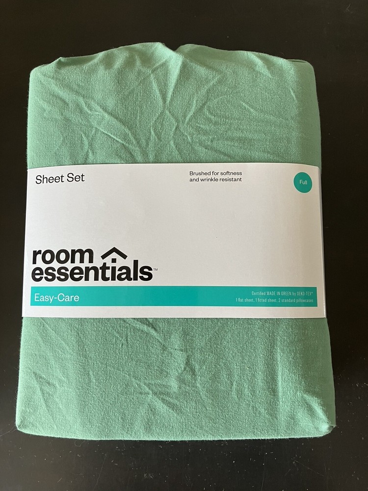 NEW Room Essentials Easy Care Green 4-pc Sheet Set FULL – FREE Shipping!