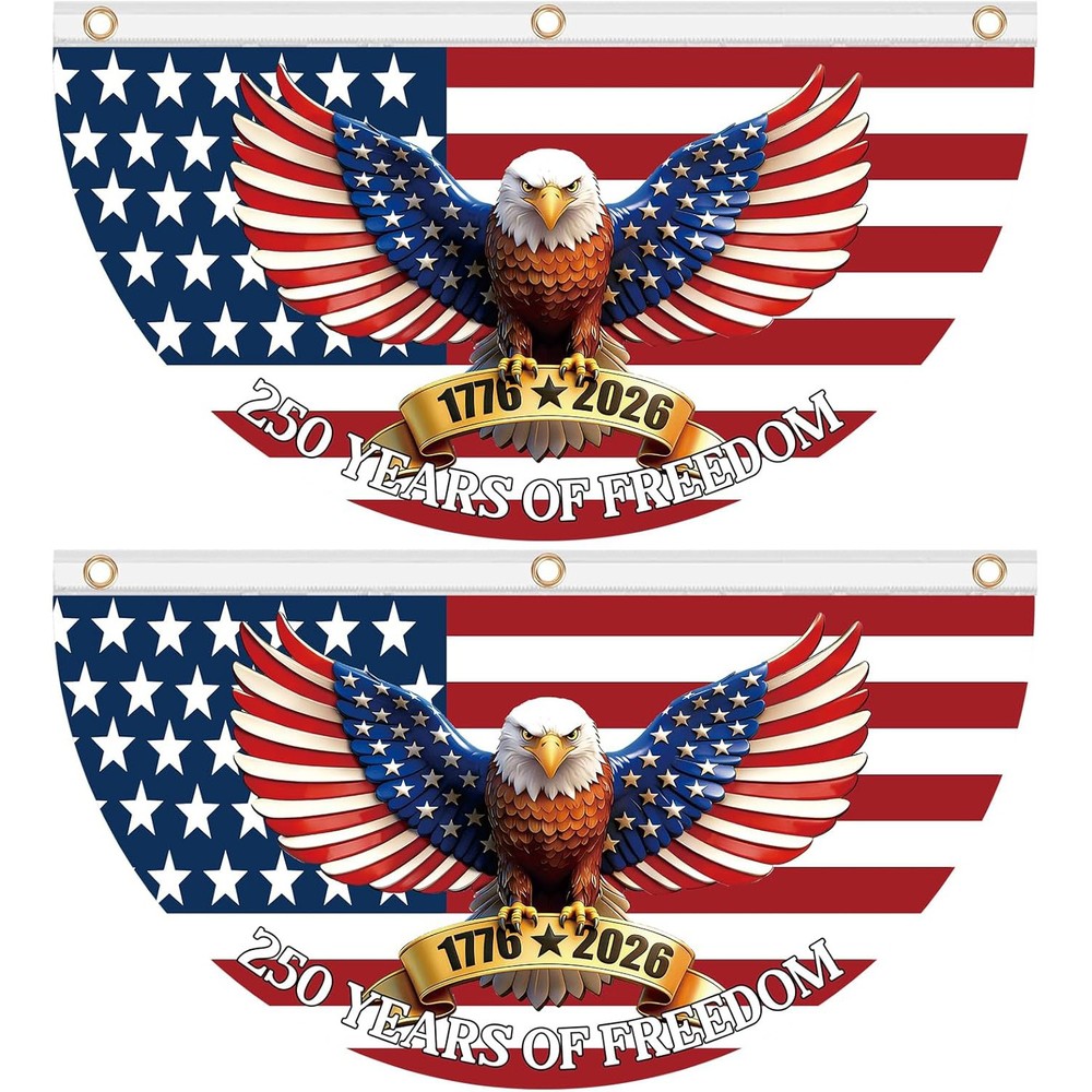 2PCS 250th Anniversary USA Bunting Flag 1776-2026th Birthday American Fan Flags