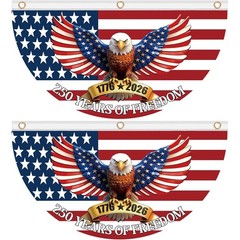 2PCS 250th Anniversary USA Bunting Flag 1776-2026th Birthday American Fan Flags