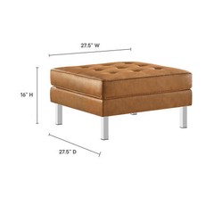 Modway Loft Tufted Button Vegan Leather Upholstered Square Ottoman in Silver Tan