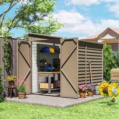 4.6′ x 9′ Metal Outdoor Storage Shed with Lockable Doors, Brown