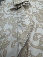 Linen Source 90” Round Tablecloth Beige & Tan w/Silver Threading Floral Jacquard