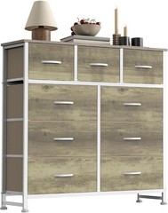 9 Storage Drawer Dresser for Bedroom Tall Wood Dresser with Fabric Storage Tower