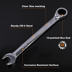 Effortless Adjustment – 15-Piece Ratcheting Wrench Set in Chrome Vanadium Steel