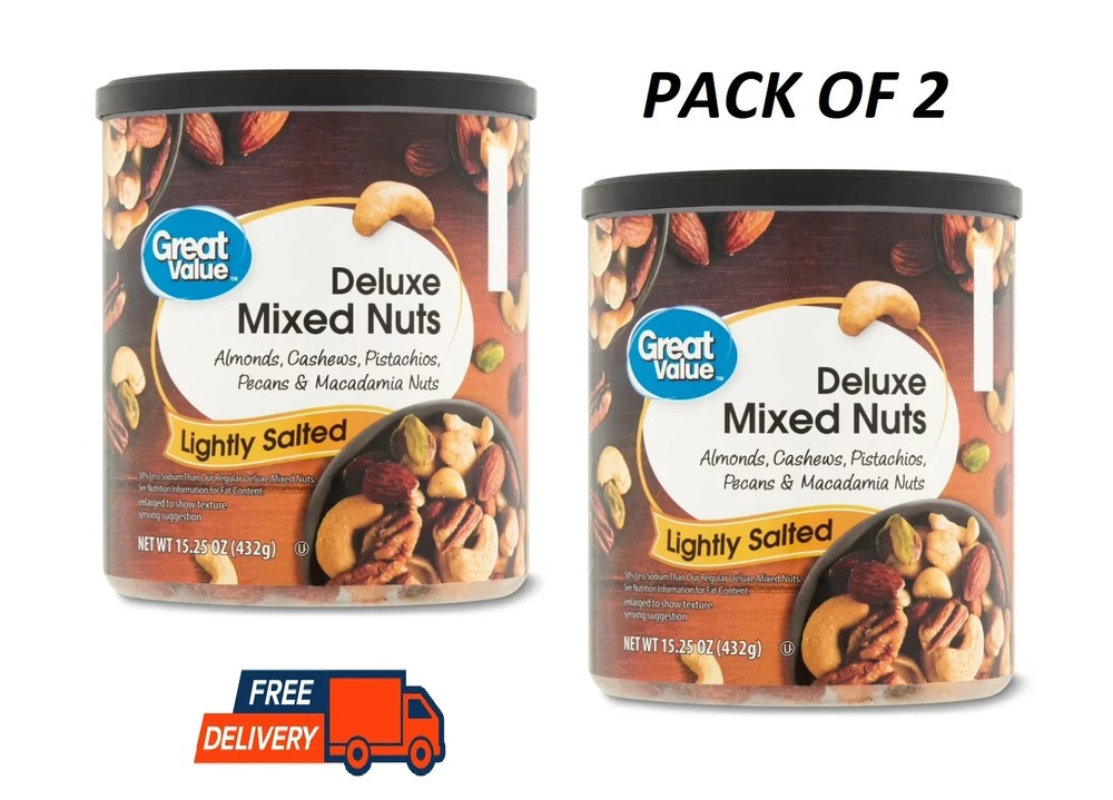 Great Value Lightly Salted, Deluxe Mixed Nuts, 15.25 oz 2 PACK