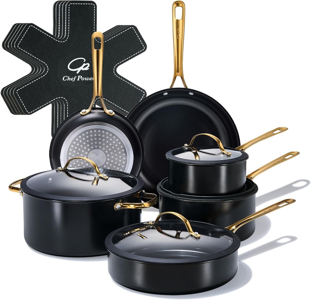 Chef Power Ceramic Cookware Sets, 15Pcs Pots and Pans Set Non Stick, Cookware Se
