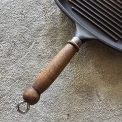 Vintage Roch Guss 11 Inch Flat Grill Fry Pan Wood Handle Made In Italy