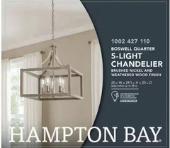 Hampton Bay Boswell Quarter 5-Light Brushed Nickel Weathered Wood Chandelier