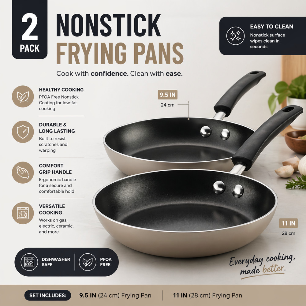 Farberware Easy Clean 8 Inch Nonstick Frying Pan / Skillet, Dishwasher Safe, 2PK