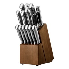 Uimoso 15-Piece Kitchen Knife Set with Block and Sharpener, High Carbon Steel