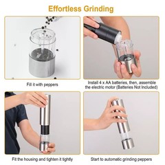 2pcs Electric Salt Pepper Grinder Mill Shakers Set Adjustable Stainless Steel