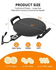 18.5″ Ethiopian Injera Maker Mitad (Mogogo) Electric Griddle Adjustable Tempe…